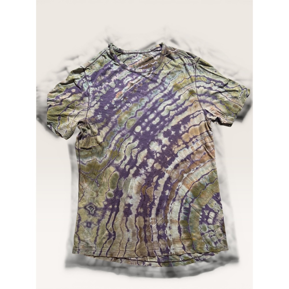 Lululemon Tie‎ Dye Shirt Geode Medium Purple Green Tee UpCycle Outdoor Hiking